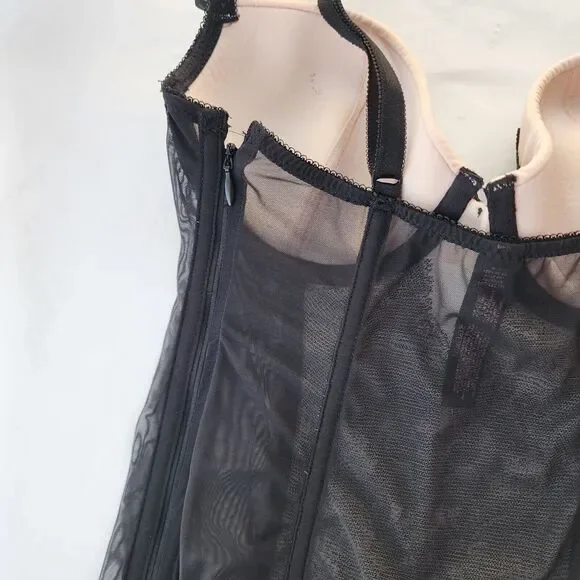 victoria’s Secret black Pink lace teddy lingerie 34B Corset Bustier Coquette Bow - Picture 7 of 11